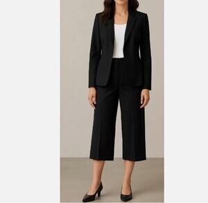 Lafayette 148 Wool Blend Wide Leg Crop Trouser Pants Black Size 14